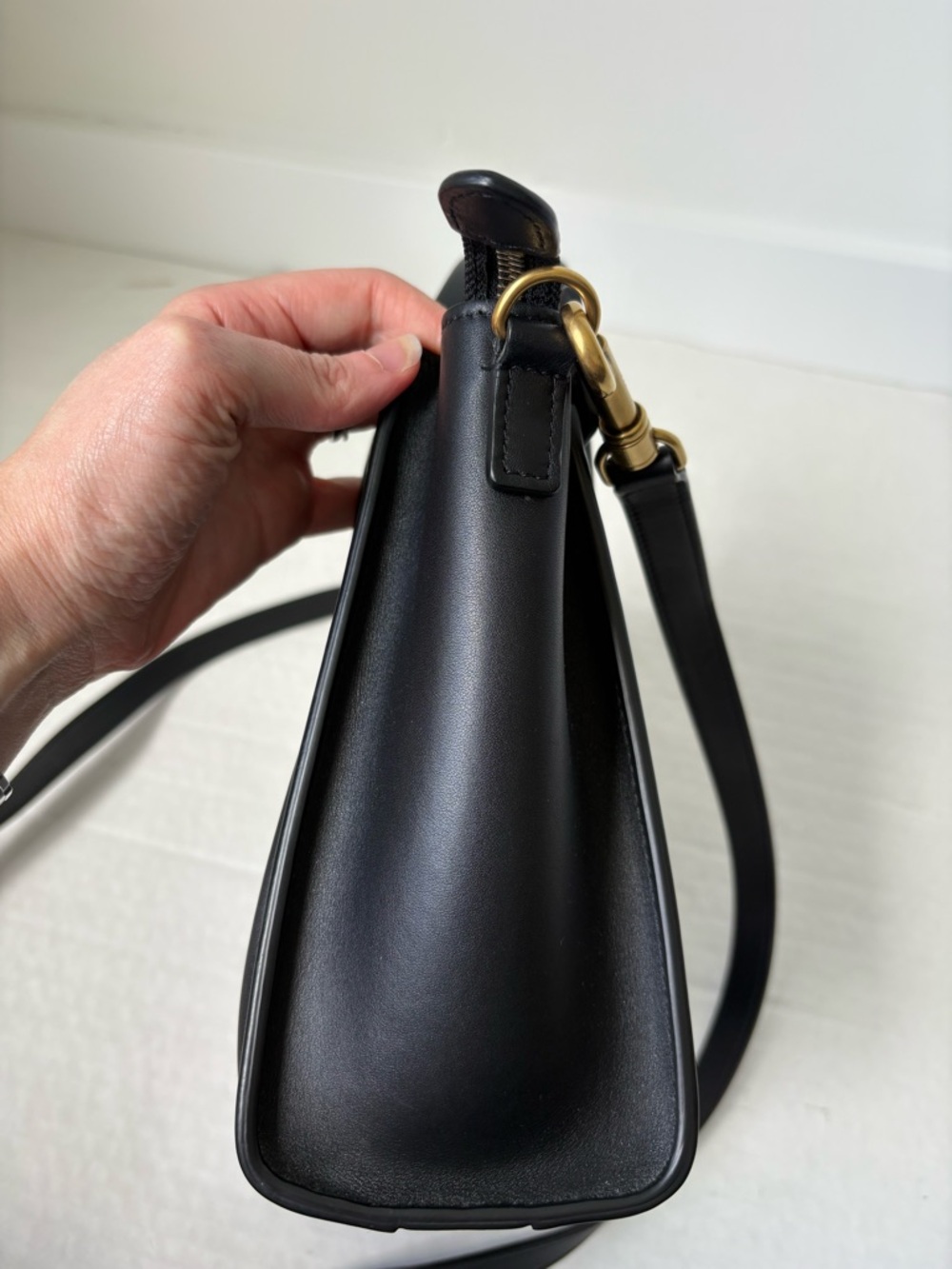 Celine Black Leather Luggage Nano Top Handle Bag Crossbody Gold Hardware Zip - Picture 5 of 14